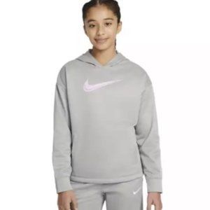 Nike Girls Hoodie Therma-Fit Medium Gray/Pink Thumbhole NWT